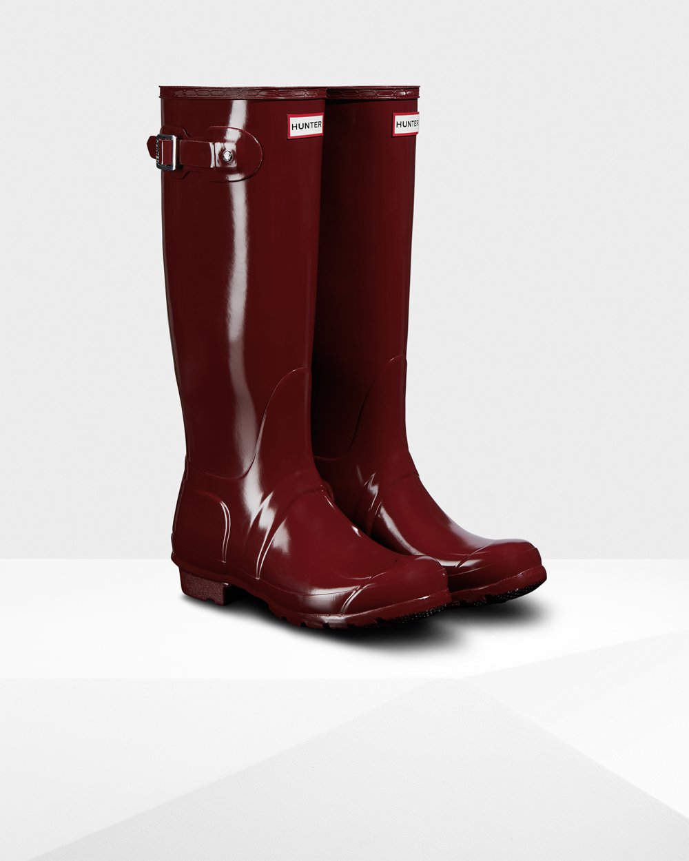 Bottes Hautes de Pluie Hunter Original Gloss Femme Grise Rouge BOLQUFS-15